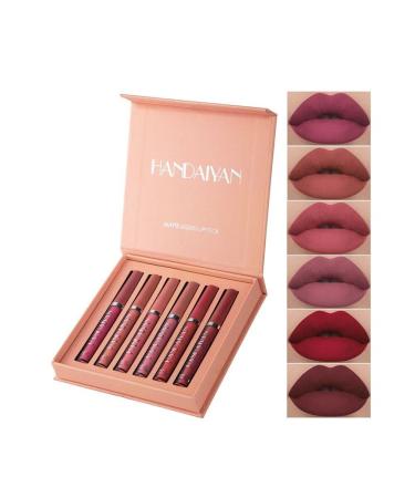 6-Colour Matte Lip Gloss Set Non-Stick Cup Lip Gloss Waterproof Liquid Lipstick Set Lip Gloss with Gift Box (A#)