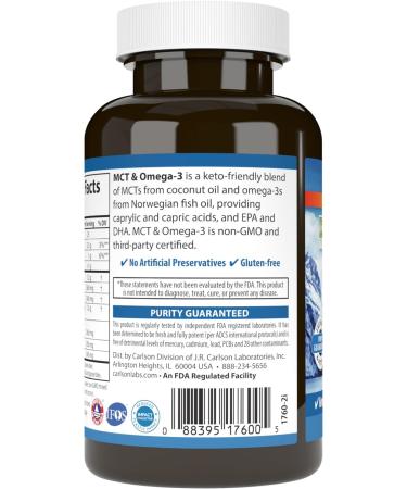Carlson - MCT & Omega-3 Coconut Oil Caprylic & Capric Acids EPA & DHA Energy Production Fat Metabolism & Brain Health 60 Softgels 60 Count (Pack of 1) - Buy Online on GoSupps.com