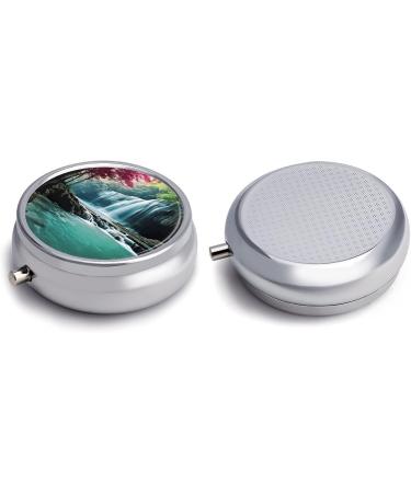 Round Pill Box - Waterfall Natural Landscape Print | 3 Compartment Portable Pill Organizer | Decorative Metal Pocket Case - Style 19 - Buy Online on GoSupps.com