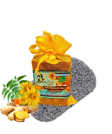 Arnica Therapeutic Bar Soap - Herbal Natural Organic for Problem Skin Hair Muscles Massage Bath Foot Soak - Neem Ginger Turmeric Lemongrass Essential Oils - 5oz Bar & Mat by ARNICAmfort