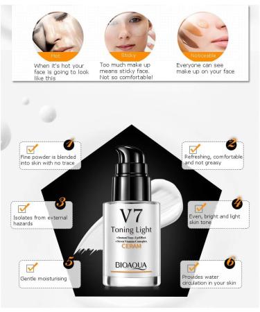 Bioaqua V7 Toning Light Cream - Instant Tone Up Effect - 7 Vitamins Complex - Moisturizing and Refreshing - Natural Nourishing Skin - 30ml - Buy Online on GoSupps.com