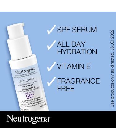 Neutrogena Ultra Sheer Moisturizing Face Serum Sunscreen SPF 50+ - with Vitamin E - UVA/UVB Protection - Fragrance Free - 50 mL - Buy Online on GoSupps.com