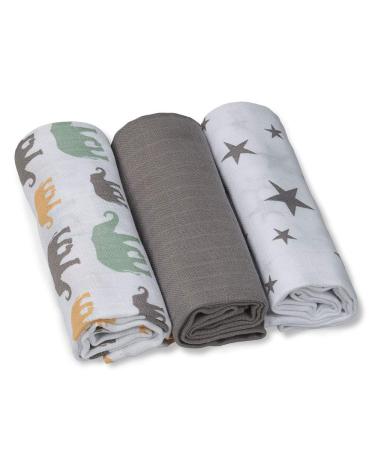 Green woodpecker Mullwindeln 70x70cm made of 100% cotton spitting towels without optical brighteners skin-friendly & suction-strong 3 pieces gray stars elephants (1500-V5) Taupe