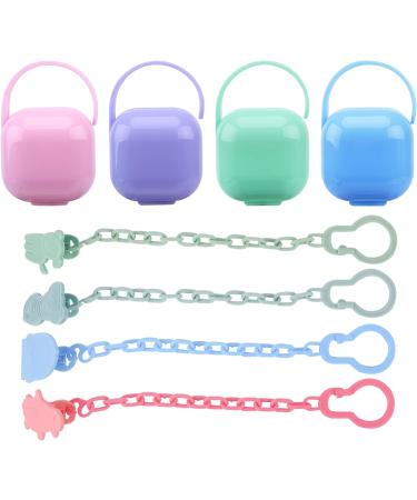 Beiyoule 4 Pack Pacifier Case and Leash Set - Heat Resistant, Sealed Holder (Blue, Pink, Green, Purple) - Buy Online on GoSupps.com