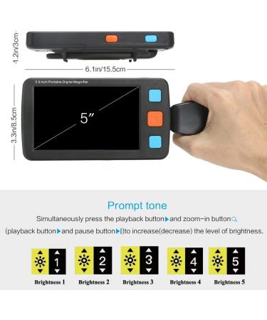 5 Portable Digital Magnifier Handheld Electronic Low Vision Reading Aid - LCD Display, 4-32X Zoom, Multiple Color Mode - Black - Buy Online on GoSupps.com
