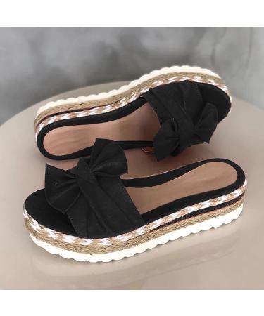evzosrz Women's Bow Tie Platform Espadrille Wedge Sandals - Black, Size 7.5 - Buy Online on GoSupps.com