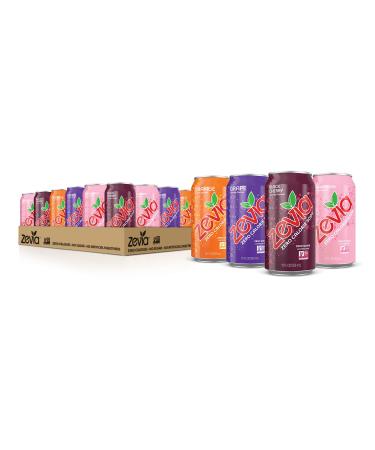 Zevia Zero Calorie Soda Fruity Variety Pack 12 Ounce Cans (Pack of 24) 4-flavor Fruity Variety 12 Fl Oz (Pack of 24)