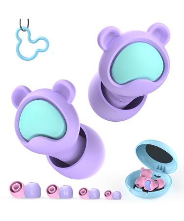 Kids Ear Plugs 2 Pairs(6-12 yrs) Earplugs for Children or Adult with Small Ear Canals Reusable Silicone Noise Canceling Ear Plugs for Concerts/Flying/Study/Noise Sensitivity/Anxiety(Purple+Pink)