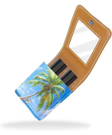 Buy Leather Lipstick Case Organizer with Mirror - Tropical Beach Design | Mini Lip Gloss Holder for Travel - Buy Online on GoSupps.com