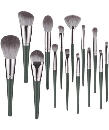 14-Piece Green Makeup Brush Set | Large Powder Highlighter Eyeshadow & Foundation Brushes for Flawless Contour - Buy Online on GoSupps.com