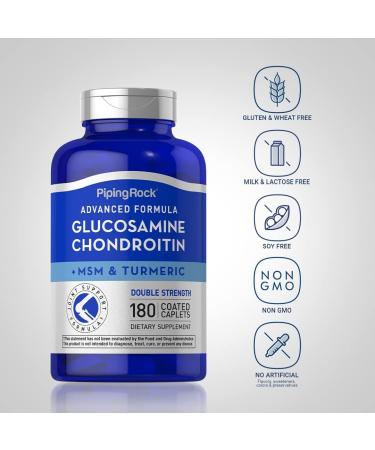 Piping Rock Glucosamine Chondroitin MSM Plus Turmeric | 180 Caplets | Double Strength Formula | Advanced Complex Supplement | Non-GMO Gluten Free - Buy Online on GoSupps.com
