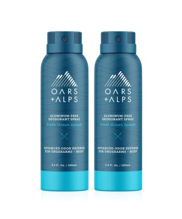 Oars + Alps Spray Deodorant for Men and Women Aluminum Free Deodorant and Full Body Spray Fresh Ocean Splash 2ct Fresh Ocean Splash 3.4 Fl Oz (Pack of 2)