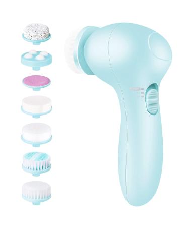 Electric Facial Cleansing Brush 7 in 1 - Fabuday Face Skin Spin Brush for Deep Cleansing, Gentle Exfoliating, Blackhead Removing and Massaging, Battery Operated Facial Cleanser Brush Blue