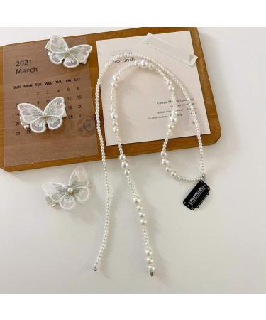 2Pcs Pearl Hair Extension Chain + 3Pcs Butterfly Clips - Fashion Hair Accessories for Women and Girls in White - Buy Online on GoSupps.com