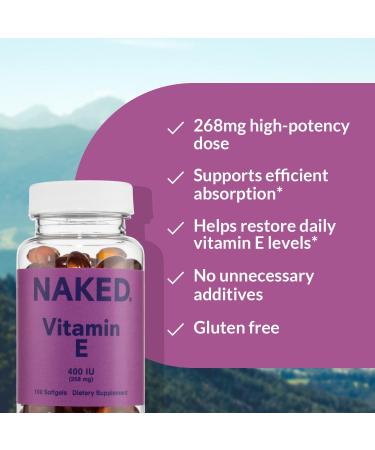 Naked Vitamin E 400 IU Natural Vitamin E Supplement with Mixed Tocopherols for Antioxidant Support and Skin Health 100 Softgels - Buy Online on GoSupps.com