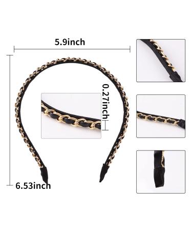Buy Metal Chain Leather Hairband for Women & Girls - Non-Slip Elastic Headband in Black/White & Gold - Stylish & Comfortable - Buy Online on GoSupps.com