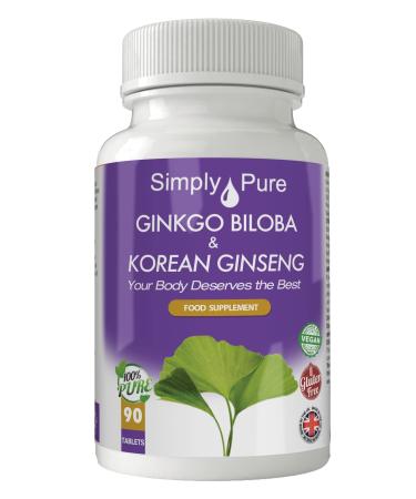 Simply Pure Vegan Ginkgo Biloba & Korean Ginseng 90x Tablets 100% Natural Gluten Free and GM Free