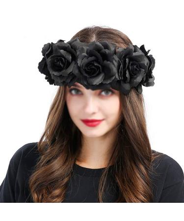 Black Rose Crown Hair Garland - Wedding & Festival Flower Wreath Headband | Bridal & Halloween Headpiece - Buy Online on GoSupps.com