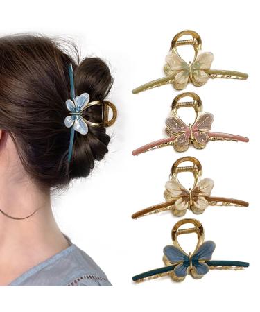 Butterfly Hair Clips - 4 Pcs Cute Claw Clip Hair Clamp Grips for Women Girls Jaw Clips Clamp Butterfly Barrettes (Metal(Pink+Green+Brown+Blue)
