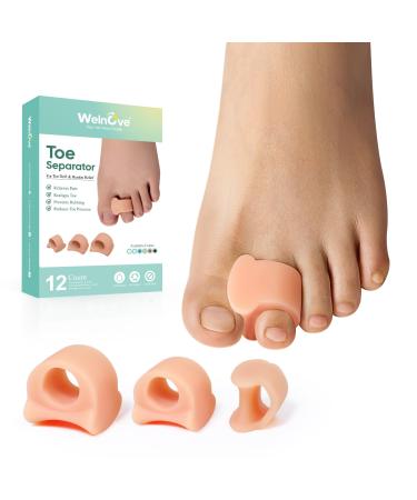 Welnove Toe Separator for Overlapping Toes - Toe Spacers for Bunions - Toe Corrector for Hammer Toes Realign Crooked Toes - Preventing Rubbing Relieve Pressure -(3 Size 6 Pack Beige)