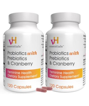 vH essentials Probiotics for Women with Prebiotics Cranberry & Vitamin C 120 Capsules -2 Pack Vaginal Probiotics Support Gut Balance Vaginal Health & Urinary Tract Health for Women