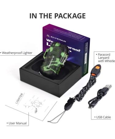 Extremus Blaze 360 Waterproof Lighter,Outdoor Windproof Lighter Dual Arc Lighter USB Rechargeable Flameless Lighter,Plasma Lighters for Camping,Hiking,and Outdoor Adventures, Green Camo A: Green Camo ( Without Carabiner ) - Buy Online on GoSupps.com