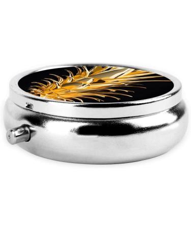 Gold Pineapple Printed Mini Round Pill Box | 3 Compartment Medicine Organizer | Travel Portable Pill Case for Home & Office - Buy Online on GoSupps.com