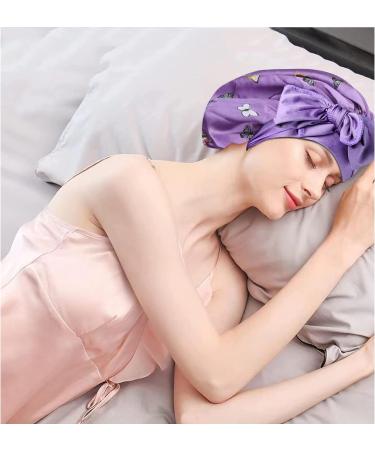 Arqumi 2PCS Large Silk Hair Bonnet for Sleeping | Adjustable Satin Bonnet Sleep Cap | Elastic Stay On Head | Long Curly Thick Black Hair | Women's Hair Care - Black & Purple - Buy Online on GoSupps.com