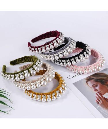 Vpang Velvet Braided Pearl Padded Headband - Elegant Vintage Hairband for Women and Girls in Black - Buy Online on GoSupps.com