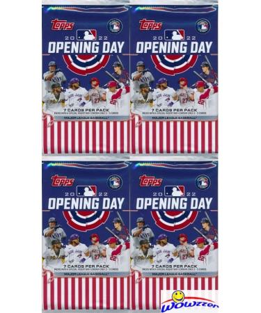2022 Topps Opening Day Baseball Collection of FOUR (4) Factory Sealed HOBBY Packs with 28 Cards! EVERY Pack Includes 1 Insert! Look for Autos of Mike Trout, Fernando Tatis, Shohei Ohtani & Many More!