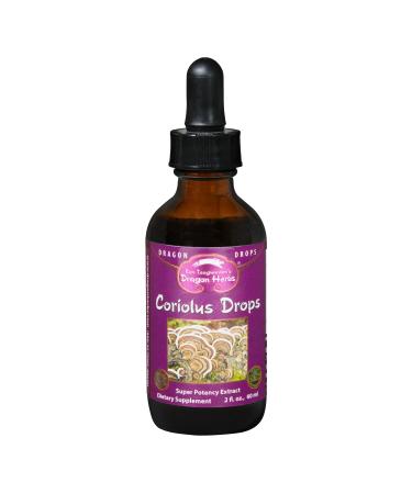 Dragon Herbs Turkey Tail Coriolus (Wild) Drops Mushroom Supplement Immunomodulator Support Microbiome Resilience Gut Liver Health Triple Extraction Fast Acting Super Potent 2 fl oz 60mL