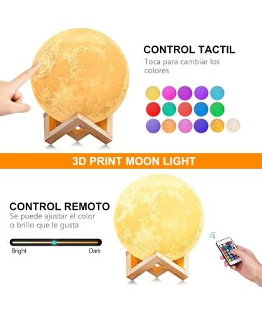 AGM 16-Color LED Moon Lamp with Remote & Touch Control - 3D Printed Night Light for Bedroom Caf & Dining Room | 15 cm | Dimmable Mood Light - Buy Online on GoSupps.com