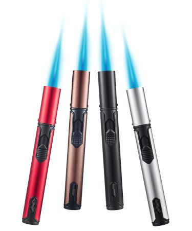 Urgrette 4 Pack Butane Torch Lighters, 6-inch Refillable Pen Lighter Adjustable Jet Flame Butane Lighter for Grill BBQ Camping (Gas Not Included)