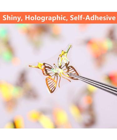 8 Sheets 3D Butterfly Nail Art Stickers - Gold & Silver Holographic Laser Glitter Decals for DIY Acrylic Manicure - Buy Online on GoSupps.com