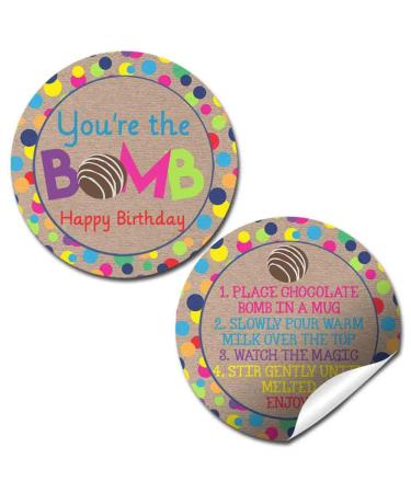 You're The Bomb Polka Dots On Kraft Happy Birthday Hot Cocoa Bomb Sticker Labels  Total of 40 2 Circle Stickers (20 sets of 2) by AmandaCreation