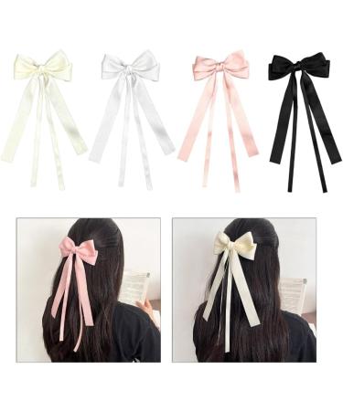 Double Layer Ribbon Bow Hair Clip Women Korean Bowknot Long Ponytail Clip Sweet Girls Hairpin Barrettes Headwear Gift Beige - Buy Online on GoSupps.com