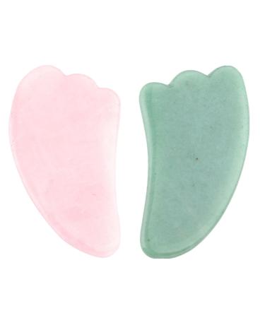 JOVIVI Gua Sha Scraping Massage Tool Rose Quartz Aventurine Wing-Shaped Gua Sha Scraper Guasha Board Traditional Tool (Set)