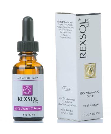 REXSOL 15% Vitamin C Serum | Anti-Wrinkle & Firming Formula with Hyaluronic Acid | 30ml - Shop Internationally - Buy Online on GoSupps.com