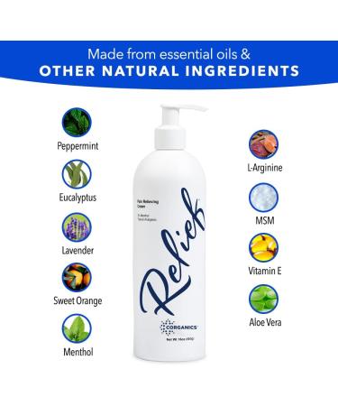 Corganics 16 oz Pump Topical Pain Relief Cream for Arthritis - Natural Essential Oil Blend for Knee, Joint, Back, Leg, Feet, and Hands - Buy Online on GoSupps.com