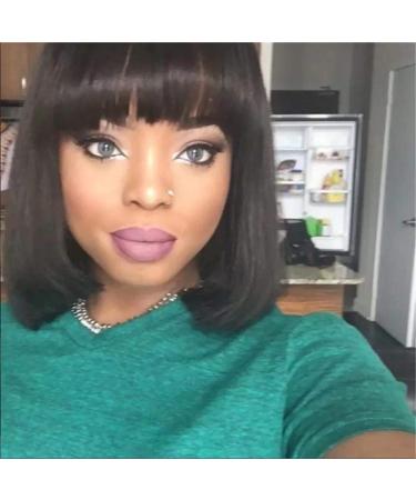 Stylish Dark Brown Long Straight Wig with Flat Bangs African & European American Fashion - Buy Online on GoSupps.com