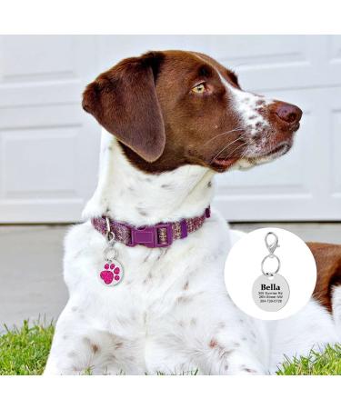 JATEBI 2 Pack Engraved Pet Tags for Dogs and Cats - Sparkly Round Paw Print ID Tags with Custom Engraving - Easy to Read and Durable - Rosy - Buy Online on GoSupps.com