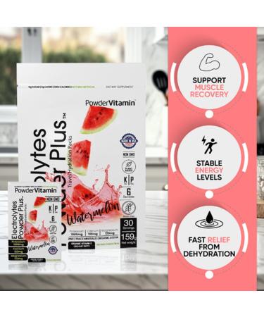 PowderVitamin Electrolytes Powder Plus, Keto, Watermelon, Sugar Free, 1000mg Potassium, 120mg Calcium, 120mg Magnesium, Non-GMO, Zero Calories, 30 Hydration Packets Watermelon 0.07 Ounce (Pack of 100) - Buy Online on GoSupps.com