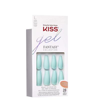 KISS Gel Fantasy Press-On Sculpted Gel Nails - Back It Up - Teal - Long - High Arch - Nail Kit with Pink Gel Glue, Manicure Stick, Mini Nail File - 28 Fake Nails - Buy Online on GoSupps.com