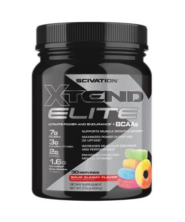 Scivation Xtend Elite Bcaa Powder Sour Gummy | Sugar Free Post Workout Muscle Recovery Drink with Amino Acids | 7g bcaas for Men & Women | 30 Servings