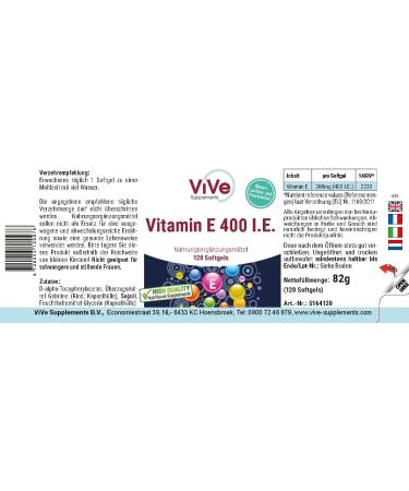 Vitamin E 400 IU - 120 Softgels | Antioxidant & Cell Protection | Quality German Supplements by ViVe - Buy Online on GoSupps.com