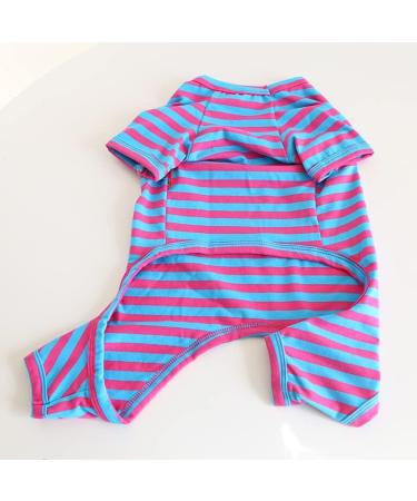 BT BEAR Dog Clothing | Classic Striped Pajamas for Bulldogs & Small Dogs | Soft Cotton One-Piece Overall (Size M Blue/Pink) - Buy Online on GoSupps.com