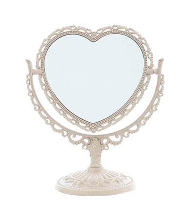 D&X 7-Inch Lovely Heart Mirror 360 Degree Rotation Double Sided Magnifying Makeup Mirror I Bathroom Bedroom Vanity Mirror I Cute Vintage Mirror(Beige  Heart-Shaped) Beige Heart-Shaped