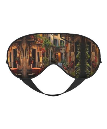 SSIMOO Italian Old Street Print Ultra-Soft Light-Blocking Eye Mask for Optimal Comfort and Restful Sleep Black