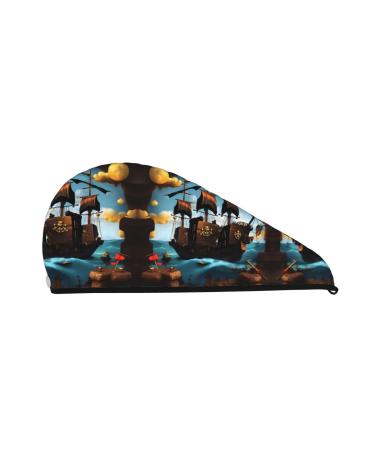 Cartoon pirate ship dry hair cap girls soft super absorbent elastic wrap wet hair long thick hair quick dry cap women's cap