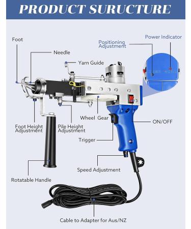 2-in-1 Electric Tufting Gun for High-Speed Rug Weaving - Adjustable Pile Height - Handmade DIY Rug Gun - Buy Online on GoSupps.com